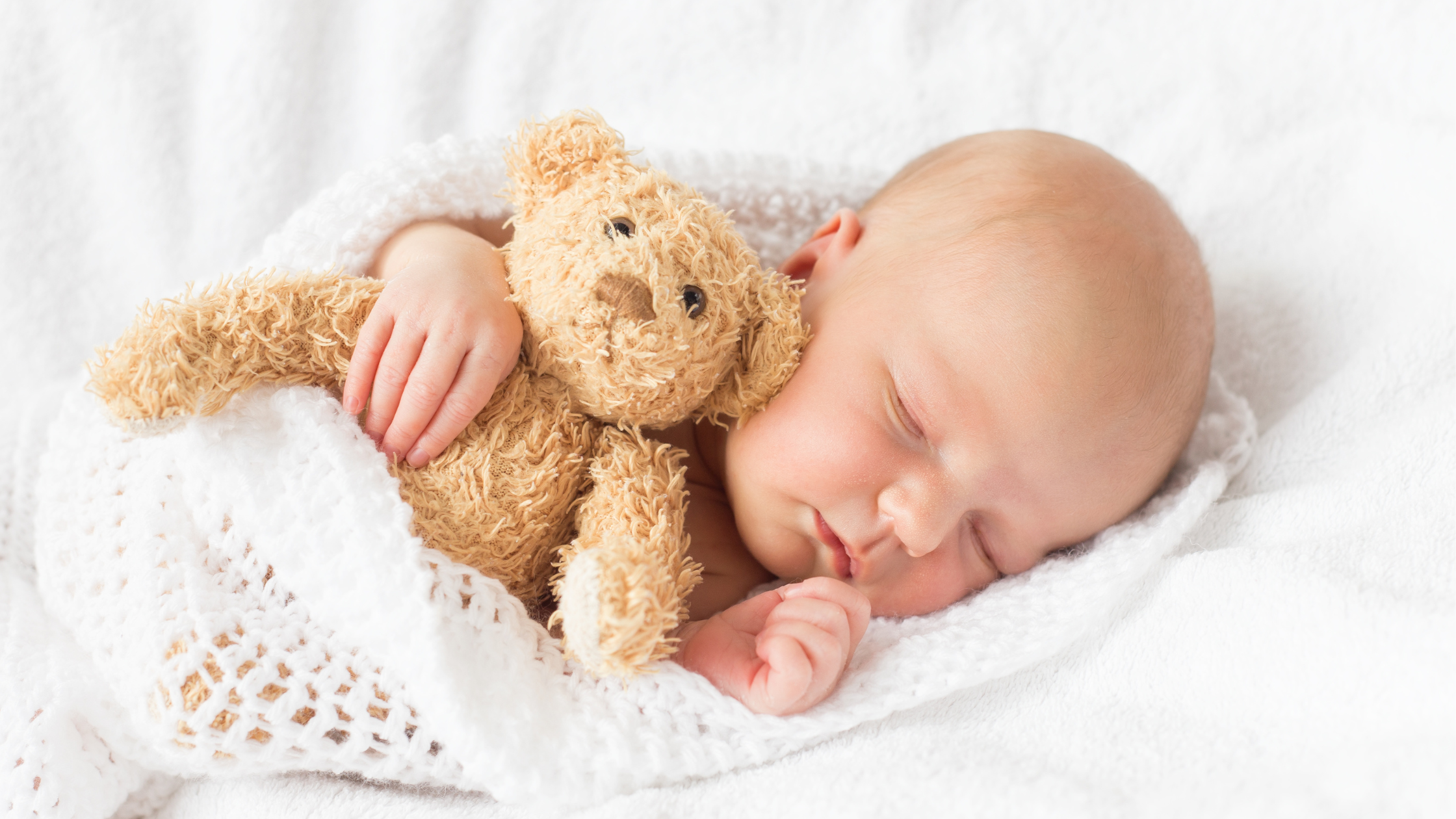 Peaceful sleeping baby with teddy bear